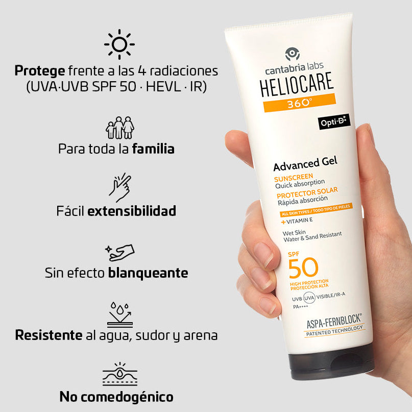 Kit Corporal 450ml Heliocare 360 Advance Gel x 250ml GRATIS Heliocare 360 Pediátrico Spray x 200ml