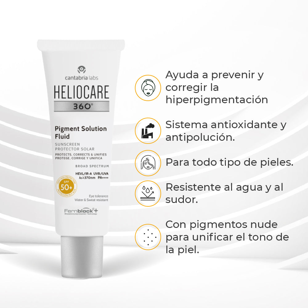 Kit CUERPO/MENOS MANCHAS Heliocare 360 Pigment Solution GRATIS Heliocare 360° Advance Gel x 100ml