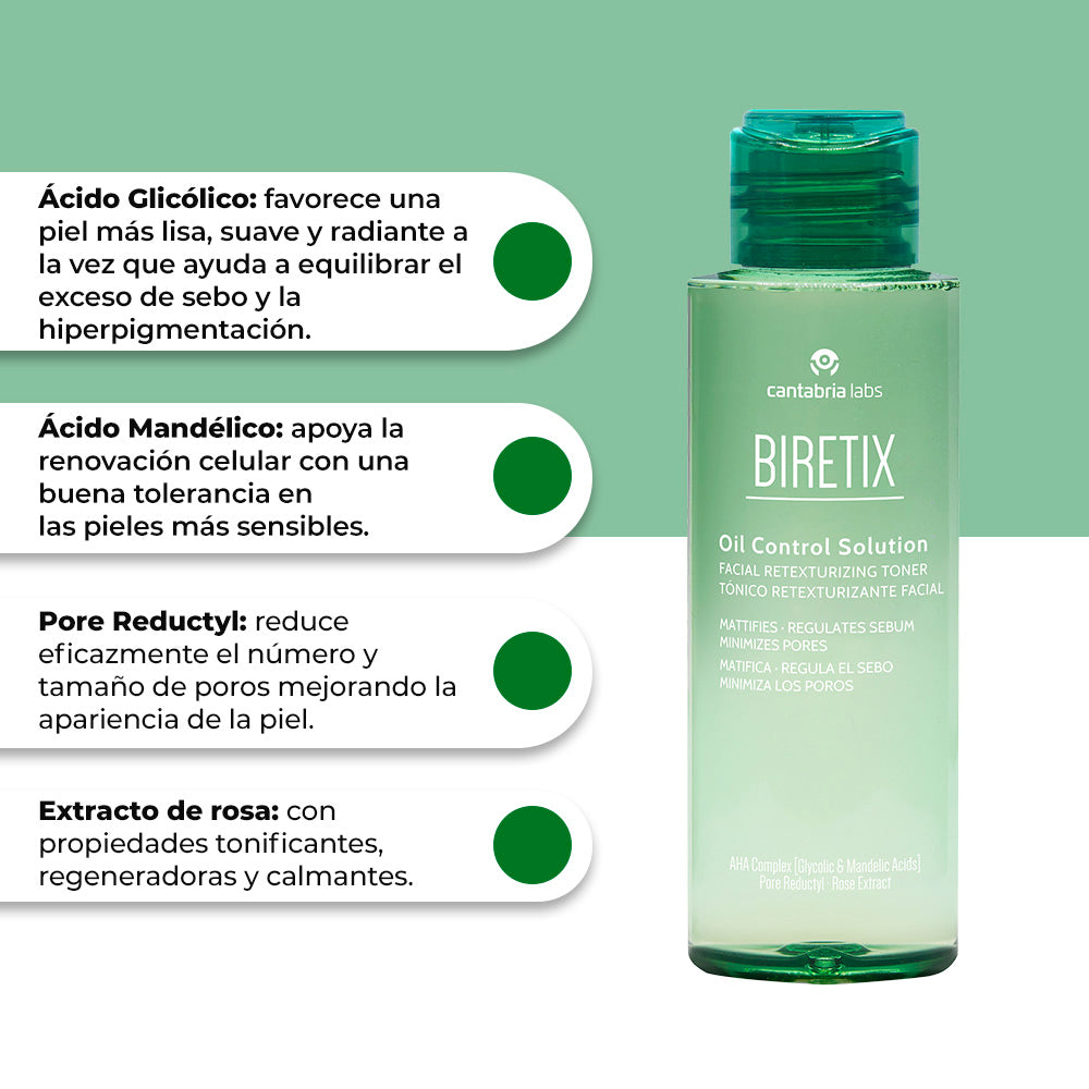 Kit SIN IMPERFECCIONES compra Biretix Oil Control solution GRATIS Biretix Tri-Active Spray 100ml
