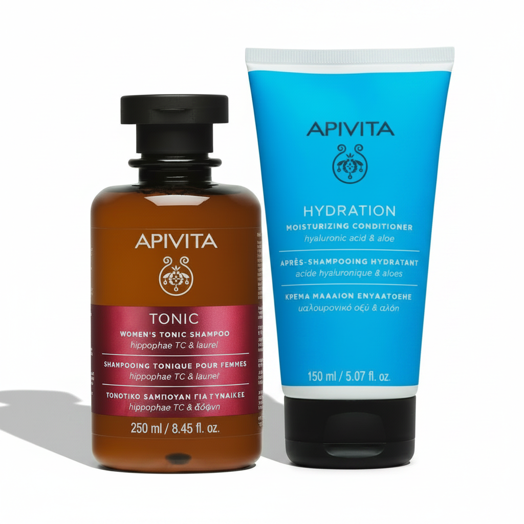Kit TOP PELO Apivita Shampoo prevención caída Mujer GRATIS Hyalu Hydra Acondicionador