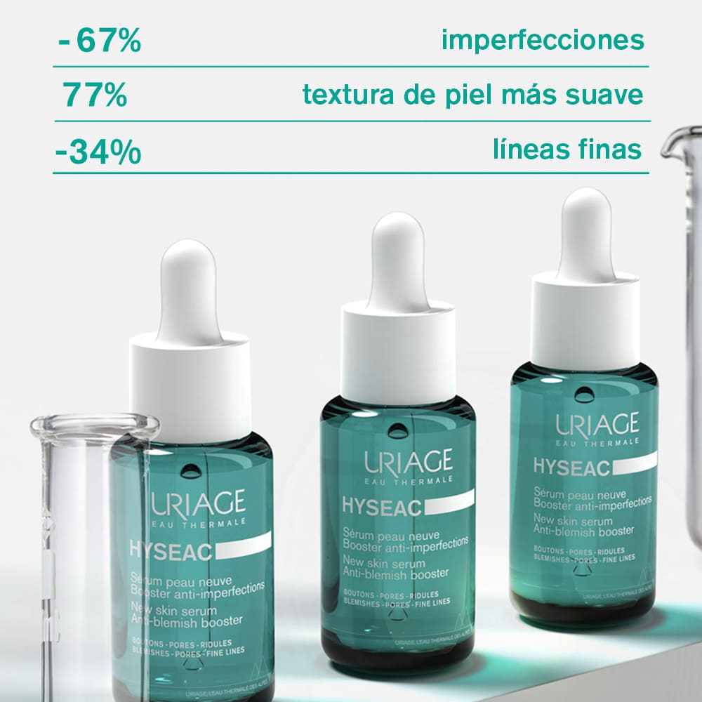 Kit ADIOS GRANITOS compra Uriage Hyséac Suero GRATIS Heliocare 360° Toque Seco