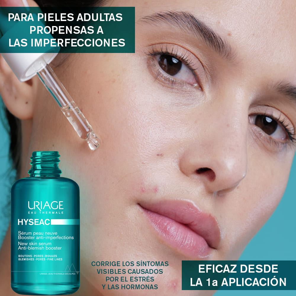Kit ADIOS GRANITOS compra Uriage Hyséac Suero GRATIS Heliocare 360° Toque Seco