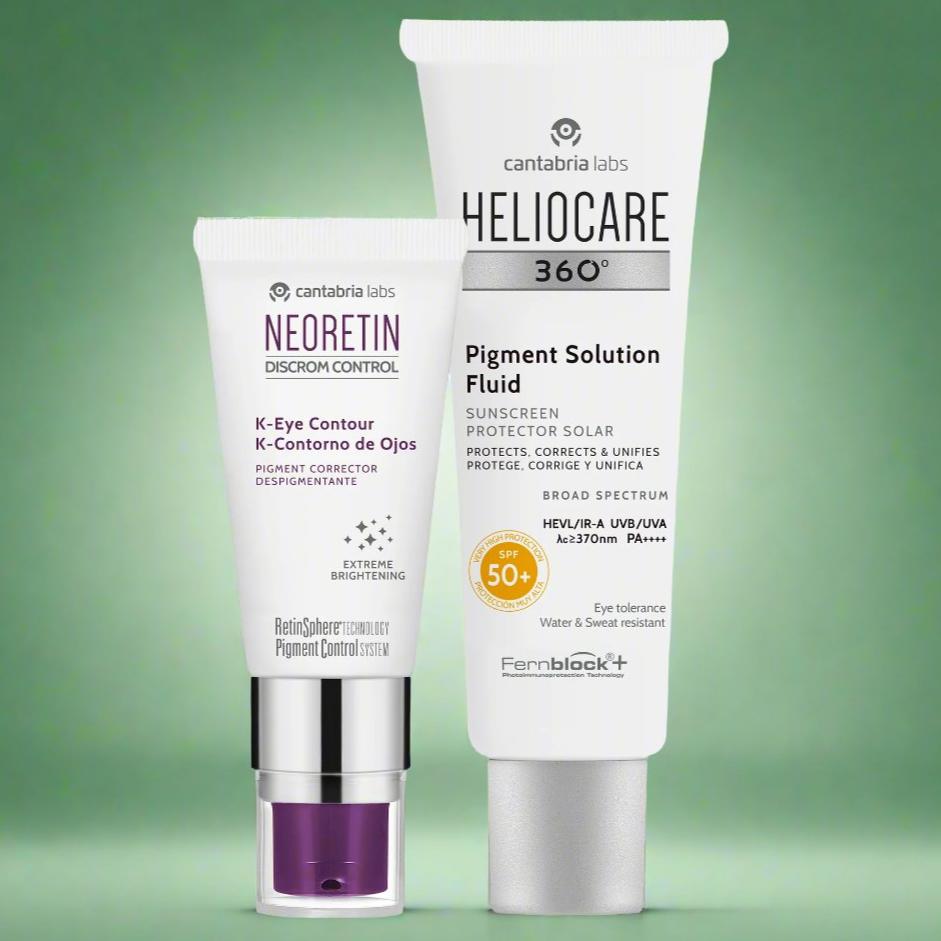 Kit ANTIOJERAS-ANTIMANCHAS compra Neoretin K Contorno ojos GRATIS Heliocare Pigment solution