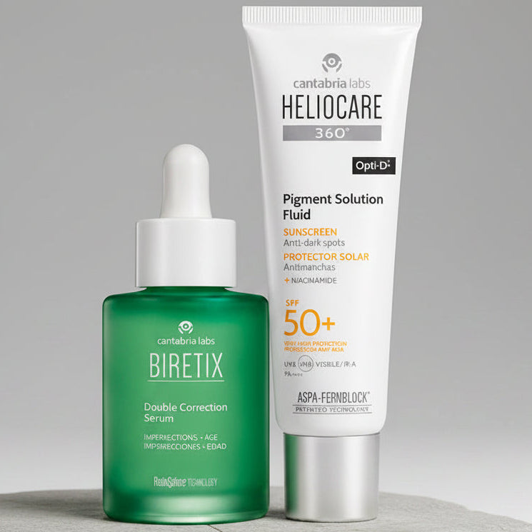 Kit AKNI/MANCHAS SOLAR Biretix Doble Suero Imperfecciones/Antiedad GRATIS Heliocare 360 Pigment
