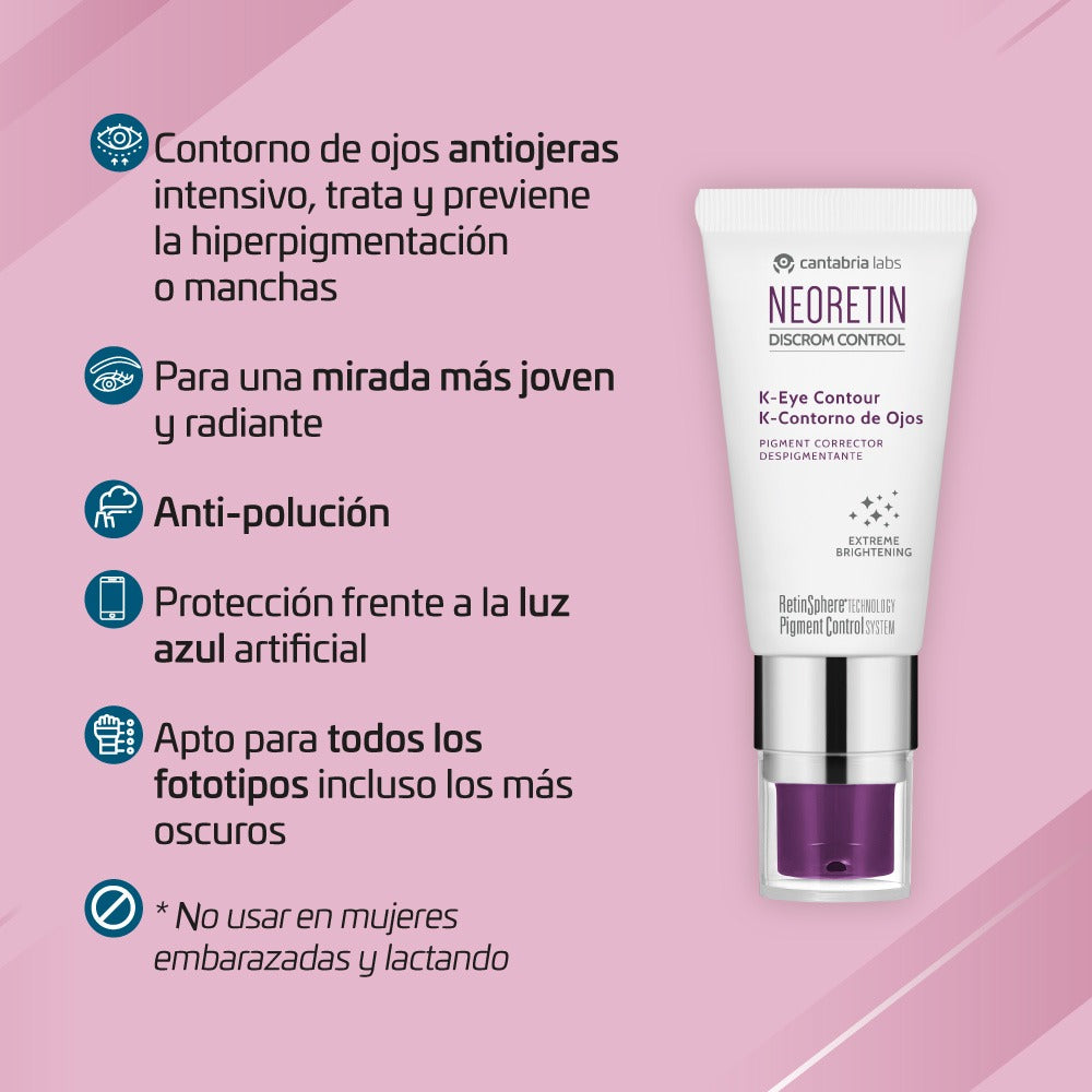 Kit ANTIOJERAS-ANTIMANCHAS compra Neoretin K Contorno ojos GRATIS Heliocare Pigment solution