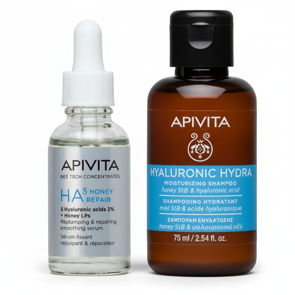 Kit CARA-PELO Apivita Suero HA5 Honey Repair GRATIS Hyaluronic Hydra Shampoo minitalla x 75ml