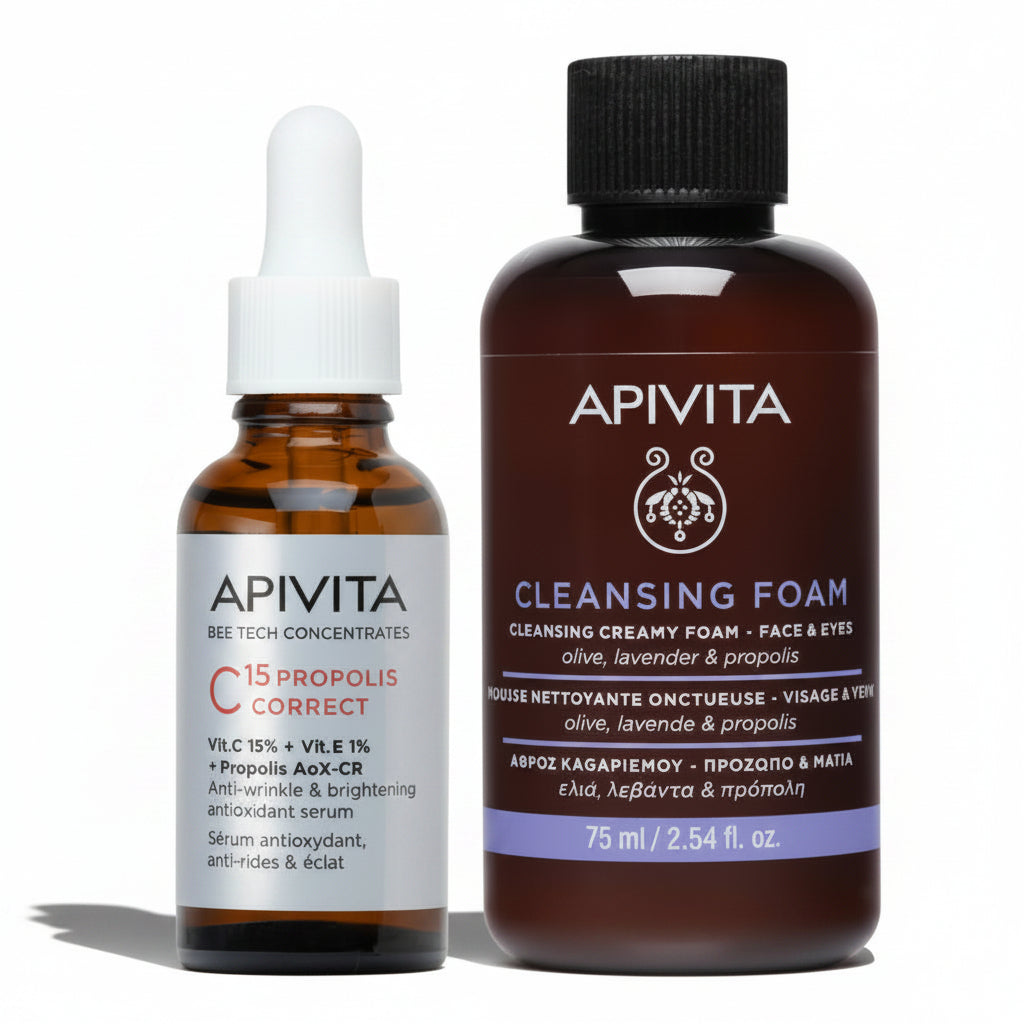 Kit CARA-CUERPO Apivita Suero C15 Propolis Correct GRATIS espuma limpiadora minitalla x 75ml