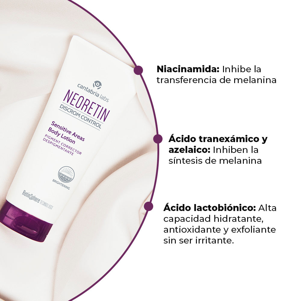 Kit ANTIMANCHAS CARA Y CUERPO 2x1 Neoretin Áreas Sensibles x 100ml GRATIS Heliocare 360 Pigment Protector Solar