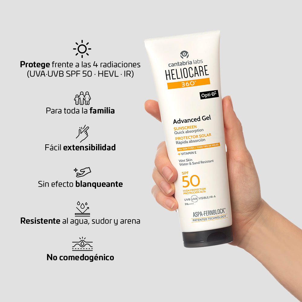 NUEVO! Heliocare 360° Advance Gel x 250ml - Protector solar corporal - facial