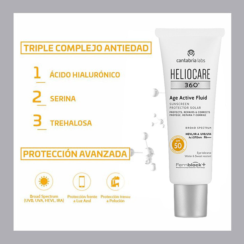 Kit 2x1 Heliocare Age Active x 50 ml GRATIS Hydractive x 100 ml - CAJA AVERIADA