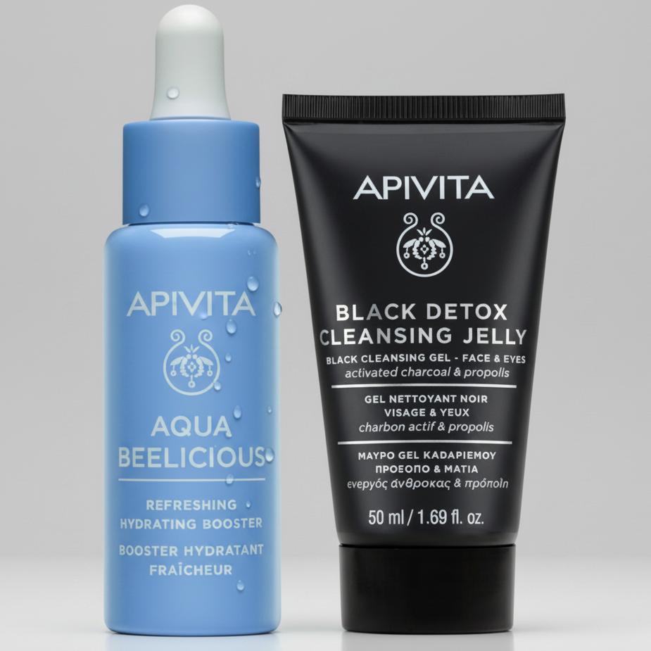 Kit Apivita Aqua Beelicious Serum - Hidratación X 30ml GRATIS Black Detox Gel Limpiador X 50ml