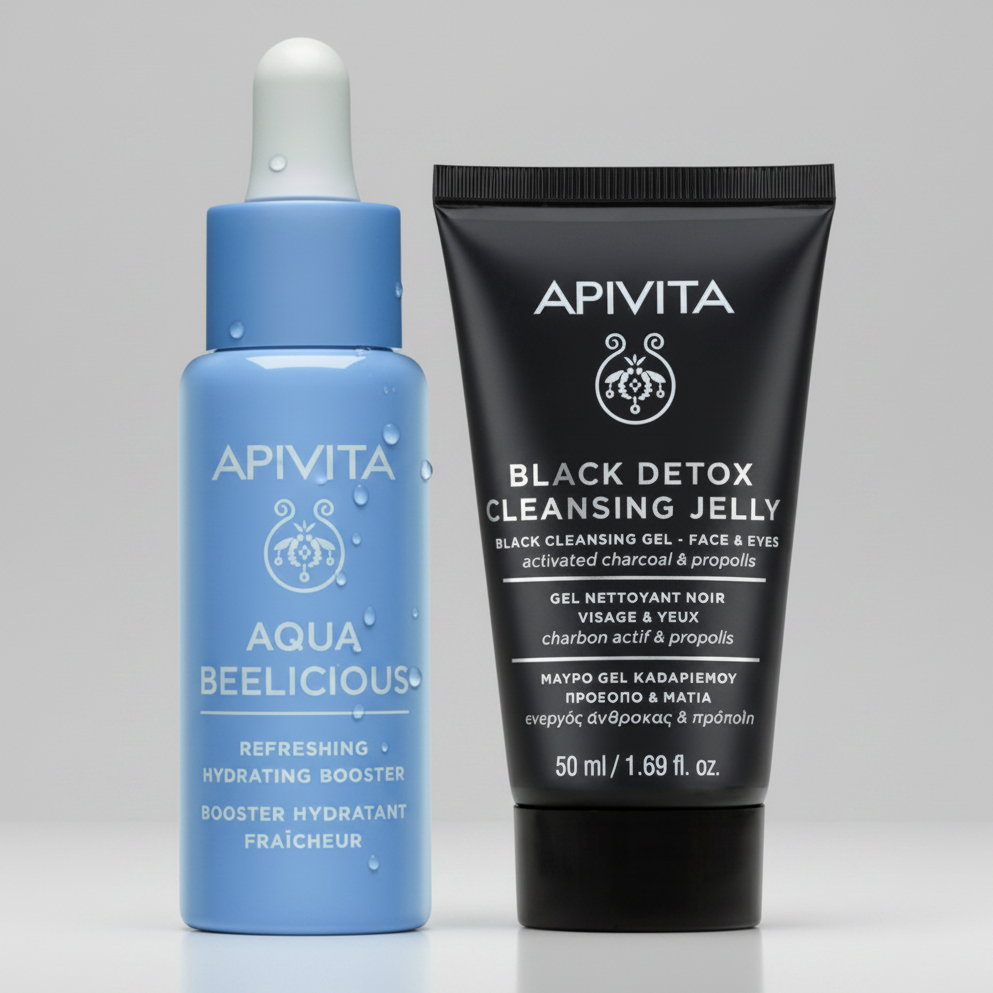 Kit Apivita Aqua Beelicious Serum - Hidratación X 30ml GRATIS Black Detox Gel Limpiador X 50ml