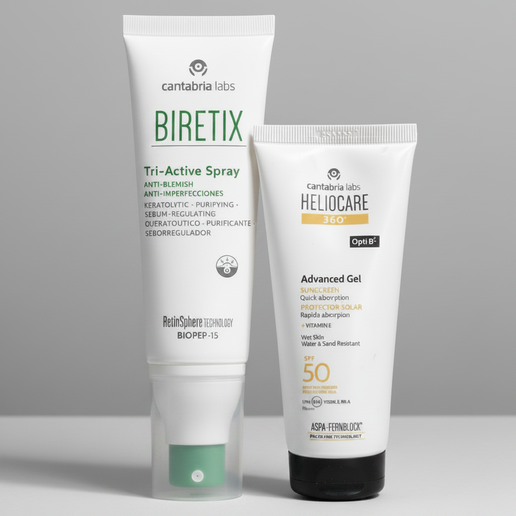 Kit ACNISOLAR Biretix Tri-Active Spray x 100ml GRATIS Heliocare 360° Advanced Gel x 100ml