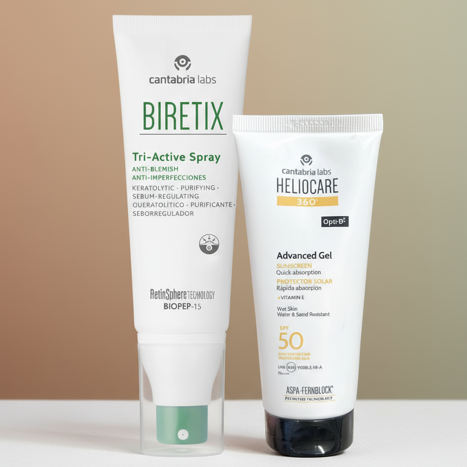 Kit ACNISOLAR Biretix Tri-Active Spray x 100ml GRATIS Heliocare 360° Advance Gel x 100ml
