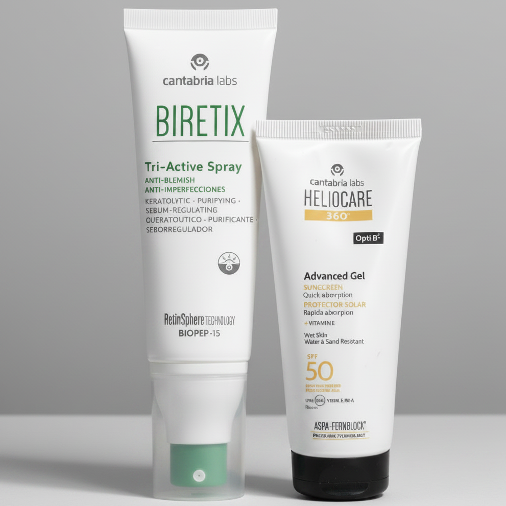 Kit ACNISOLAR Biretix Tri-Active Spray x 100ml GRATIS Heliocare 360° Advanced Gel x 100ml