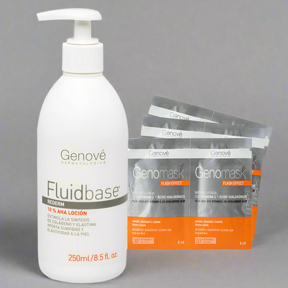 Kit Fluidbase loción corporal 10% AHA 250ml GRATIS 6 Sachets de Genomask