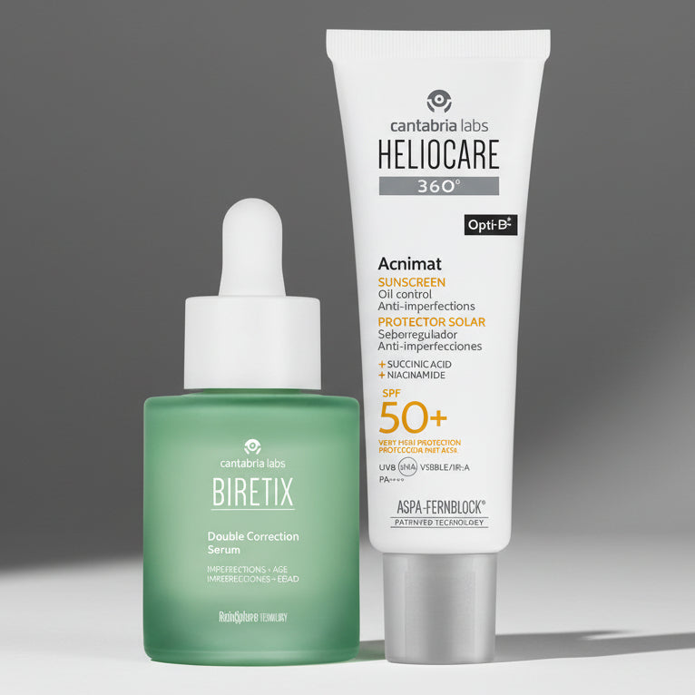 Kit AKNI MAS Biretix Doble Suero Imperfecciones/Antiedad GRATIS Heliocare 360° Acnimat