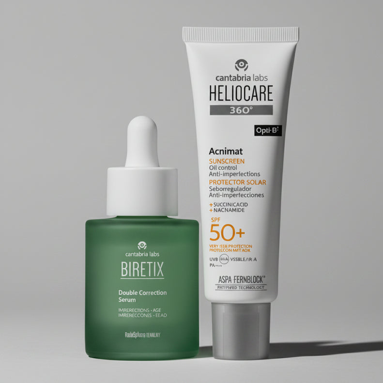 Kit AKNI MAS Biretix Doble Suero Imperfecciones/Antiedad GRATIS Heliocare 360° Acnimat