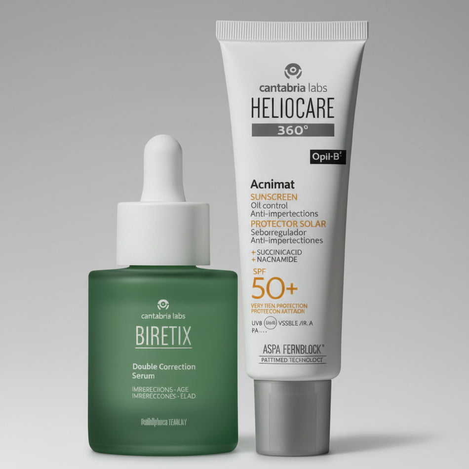 Kit AKNI MAS Biretix Doble Suero Imperfecciones/Antiedad GRATIS Heliocare 360° Acnimat