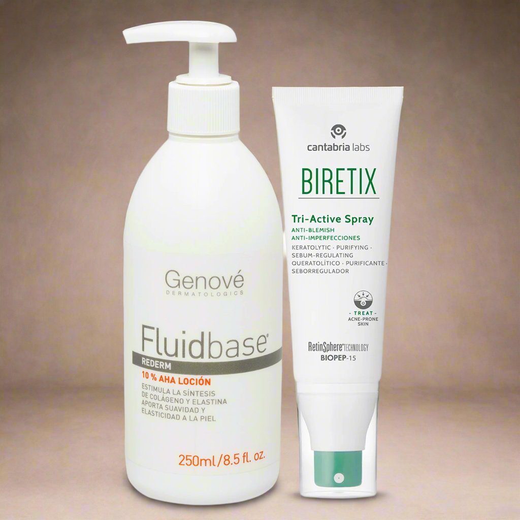 Kit 2x1 Fluidbase loción corporal 10% AHA 250ml GRATIS Biretix Triactive spray