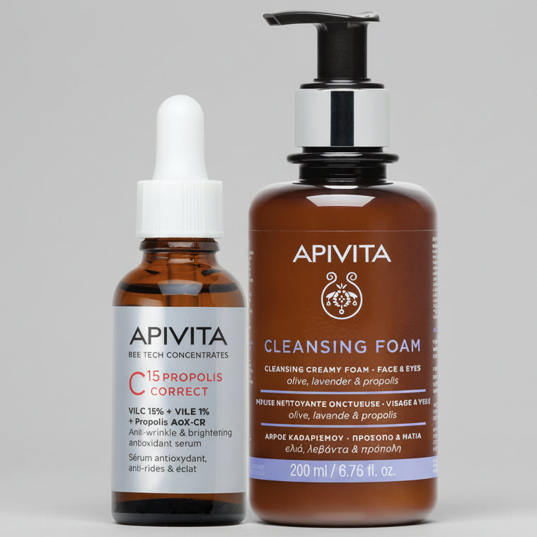 Kit VITC15% Suero C15 Propolis Correct x 30ml GRATIS Apivita espuma limpiadora x 200ml