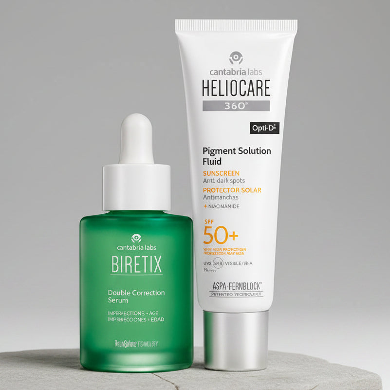 Kit AKNI/MANCHAS SOLAR Biretix Doble Suero Imperfecciones/Antiedad GRATIS Heliocare 360 Pigment