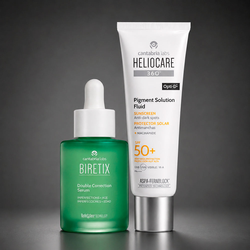 Kit AKNI/MANCHAS SOLAR Biretix Doble Suero Imperfecciones/Antiedad GRATIS Heliocare 360 Pigment
