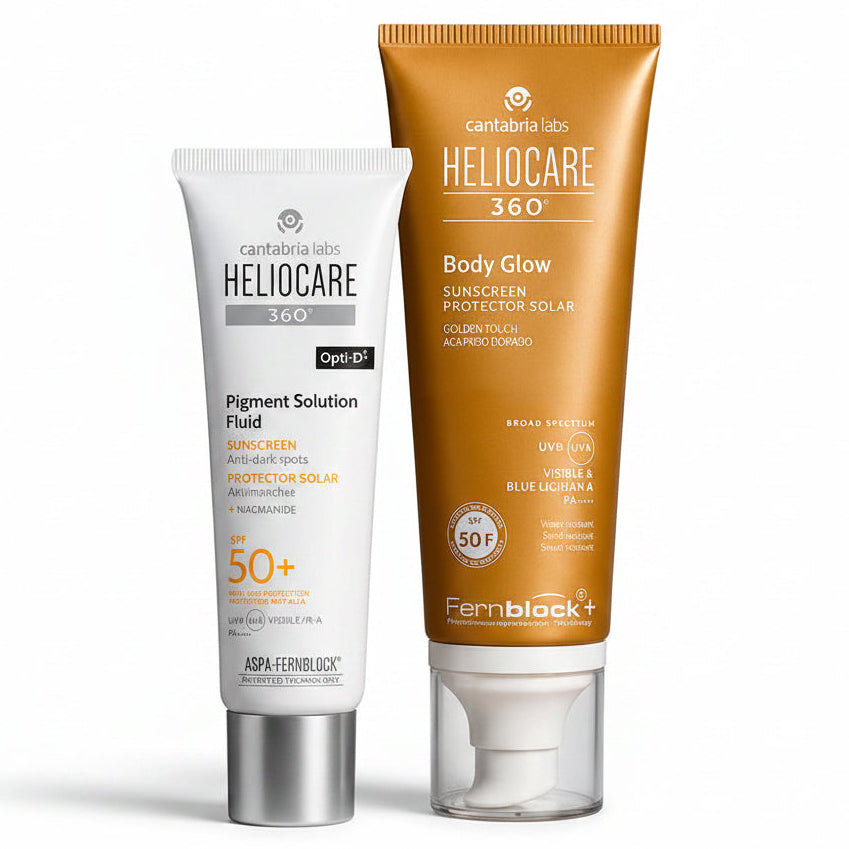 Kit WOW GLOW compra Heliocare Pigment Solution GRATIS Heliocare Body Glow