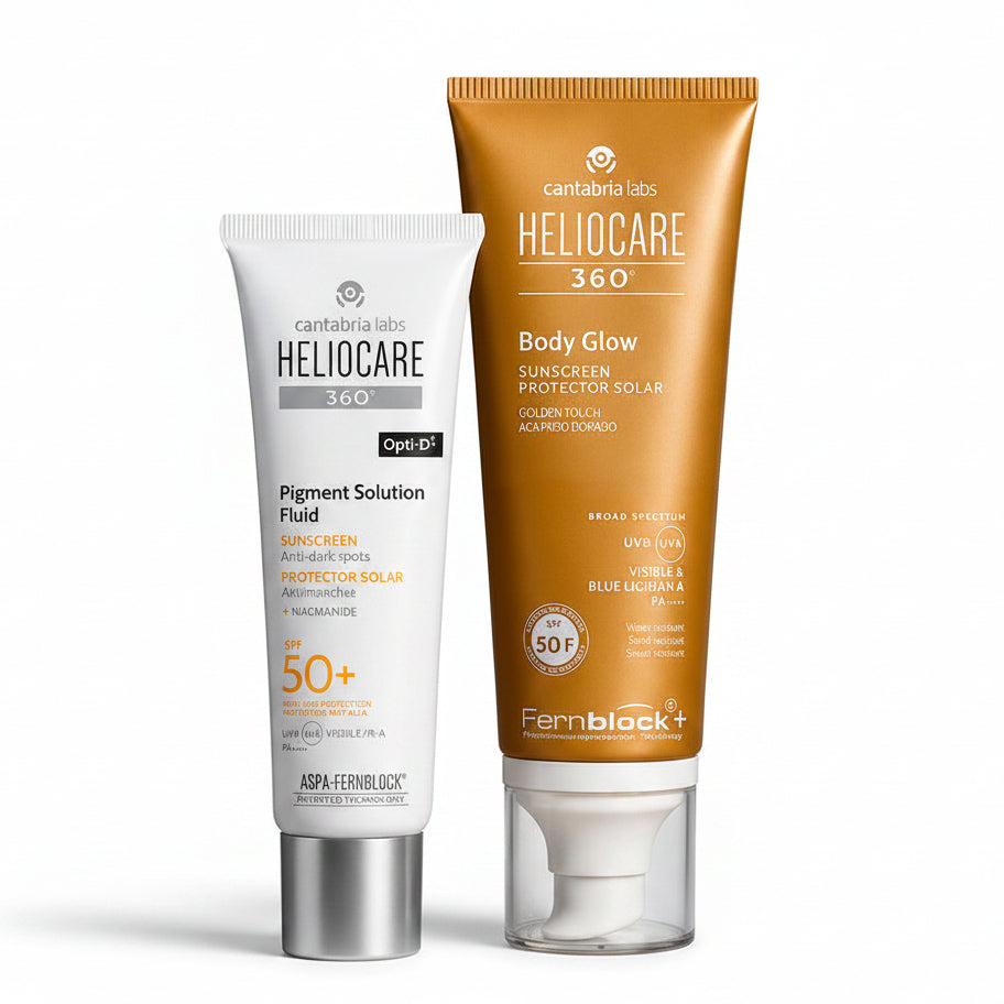 Kit WOW GLOW compra Heliocare Pigment Solution GRATIS Heliocare Body Glow