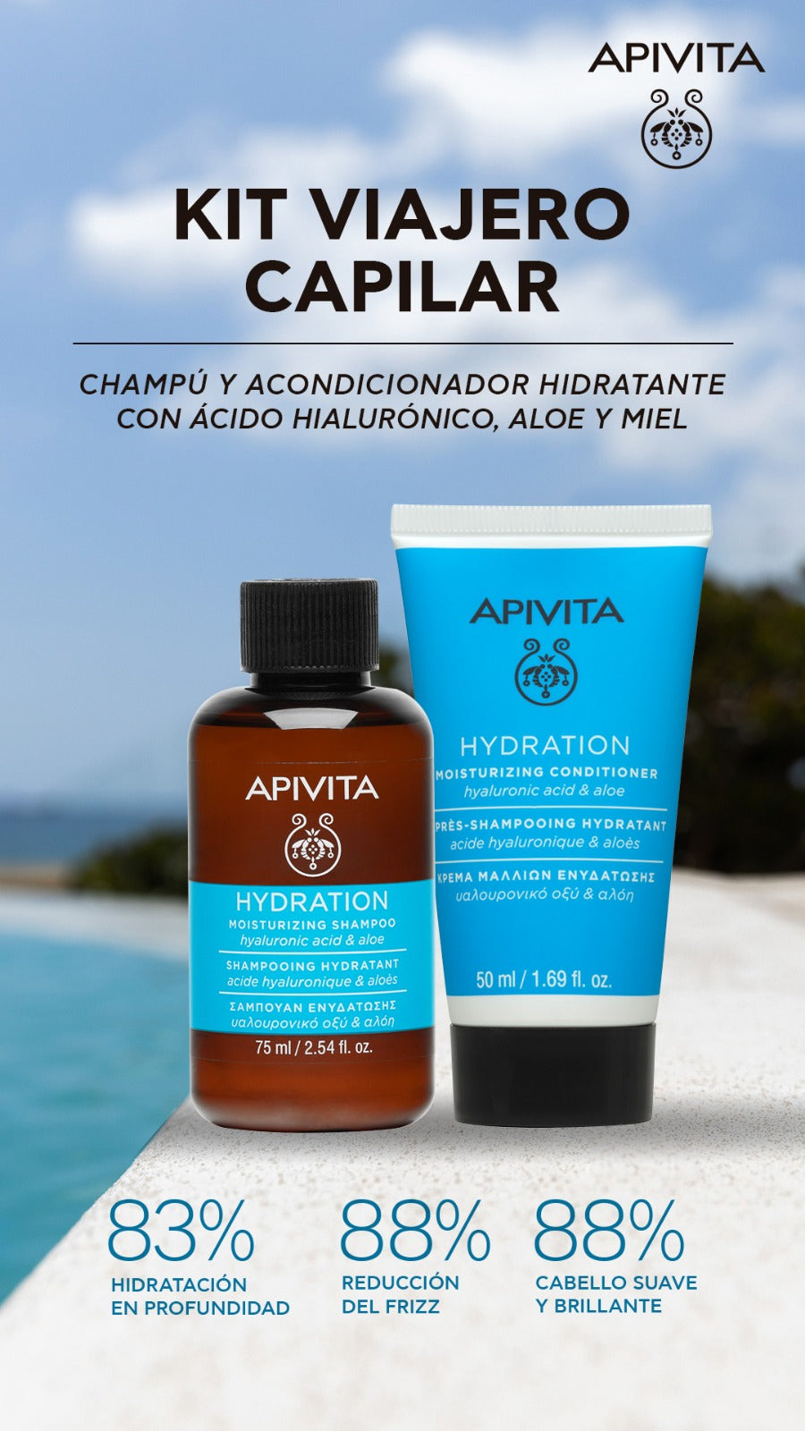 Kit viajero 2x1 Apivita capilar champú 75ml y acondicionador 50ml