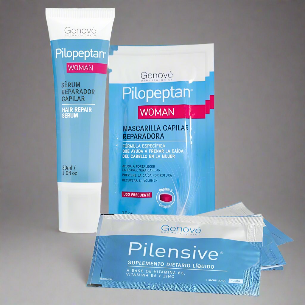 Kit 3x1 Pilopeptan Woman Suero GRATIS 15 sobres Pilopeptan Mascarilla + GRATIS 15 sobre Pilensive