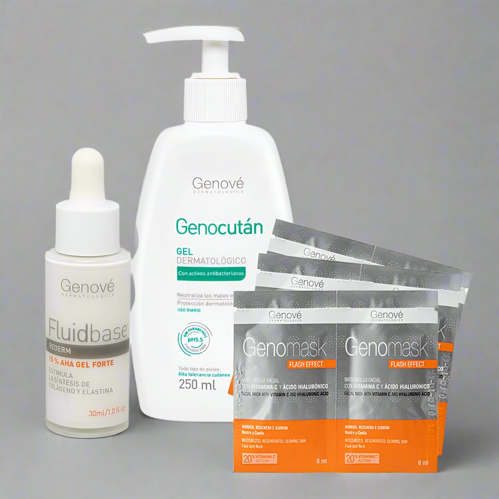 Kit 3x1 Fluidbase Rederm 15% AHA x 30ml GRATIS Genocutan x 250ml + 6 Sachets de Genomask