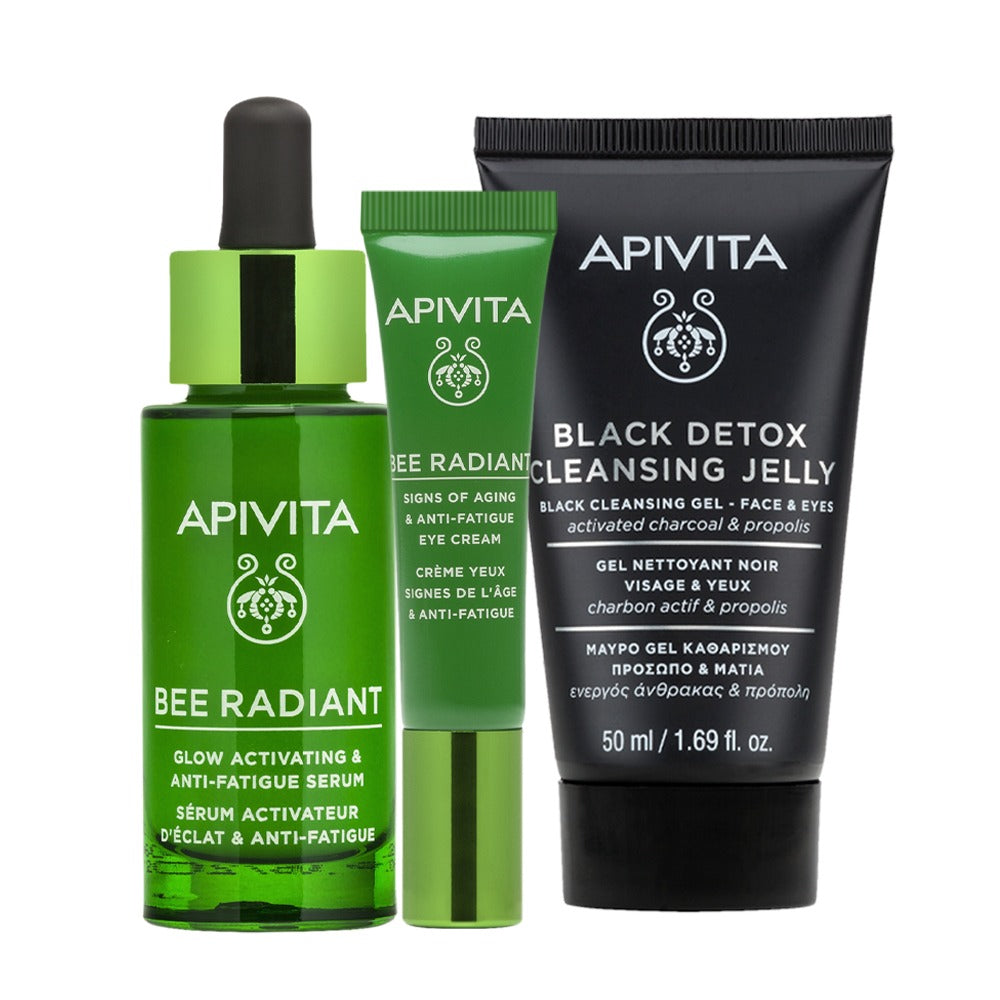 Kit PRIMERAS ARRUGAS compra Bee Radiant Serum GRATIS contorno ojos + GRATIS Black Detox 50ml