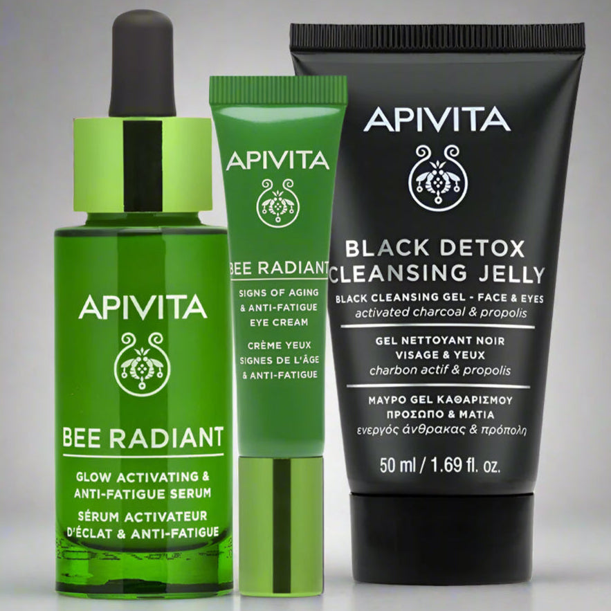 KIT BEAUTY 3 PRODUCTOS APIVITA. Bee Radiant Serum GRATIS contorno ojos GRATIS Black Detox 50ml