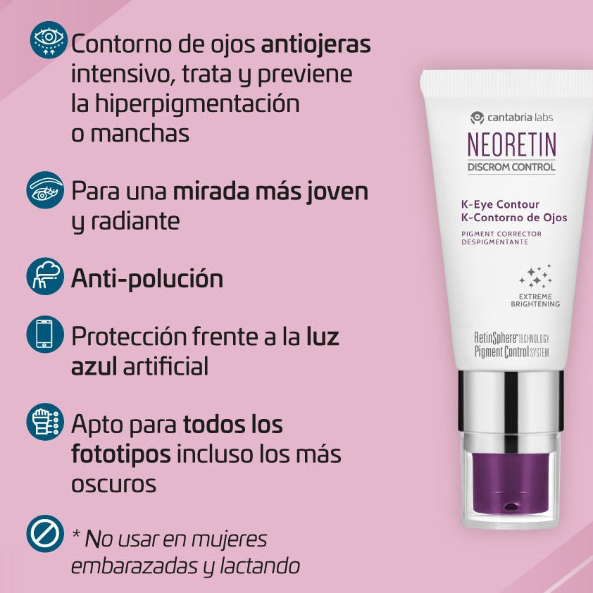 Kit ANTIOJERAS-ANTIMANCHAS compra Neoretin K Contorno ojos GRATIS Heliocare Pigment solution